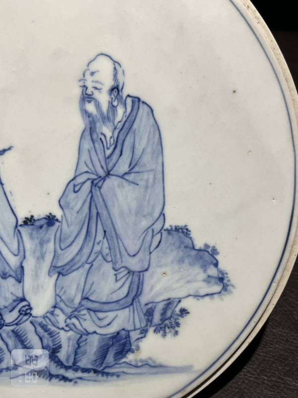 明成化 青花孔子问礼老聃图瓷板 - 图12